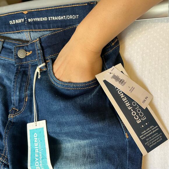 Old Navy Women Jeans size 2 US Blue Mid Rise Stretch Boyfriend Straight NWT - Picture 8 of 12